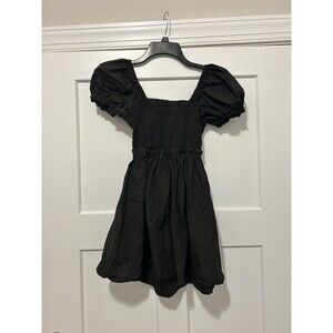 Princess Polly Women’s Short Mini Dress Black Open Back Tie Back Size 4 Smocked
